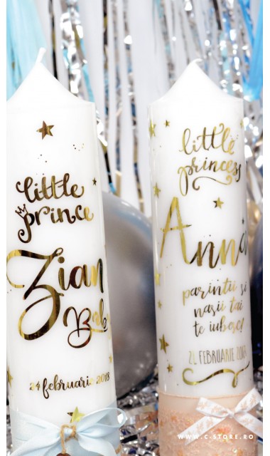 Lumanare de botez personalizata, print folio gold, 30x8cm,  Mica Printesa 2